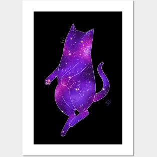 Galaxy Cat (black background) Posters and Art